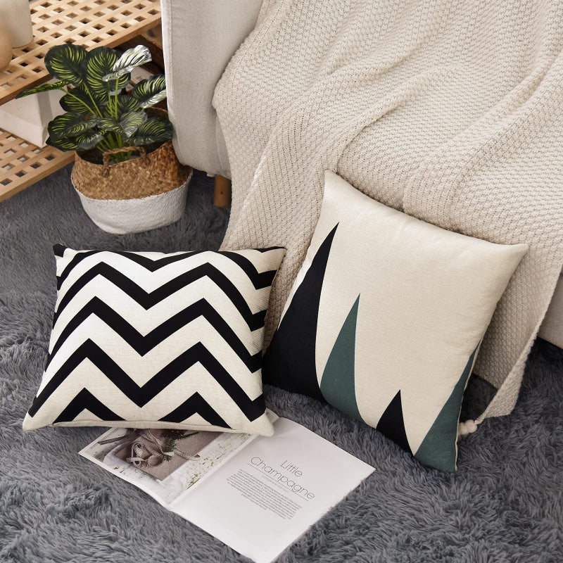 Tosewever Set of 4 Decorative Geometric 18 x 18 Inches Throw Pillow Covers - Modern Pattern Linen Square Pillow Cushion Case for Sofa Couch Bed Home Outdoor Car (18"" x 18""  Beige/Black) - Image 3